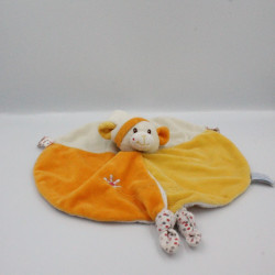 Doudou plat rond souris blanc jaune orange Gipsy