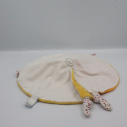 Doudou plat rond souris blanc jaune orange Gipsy