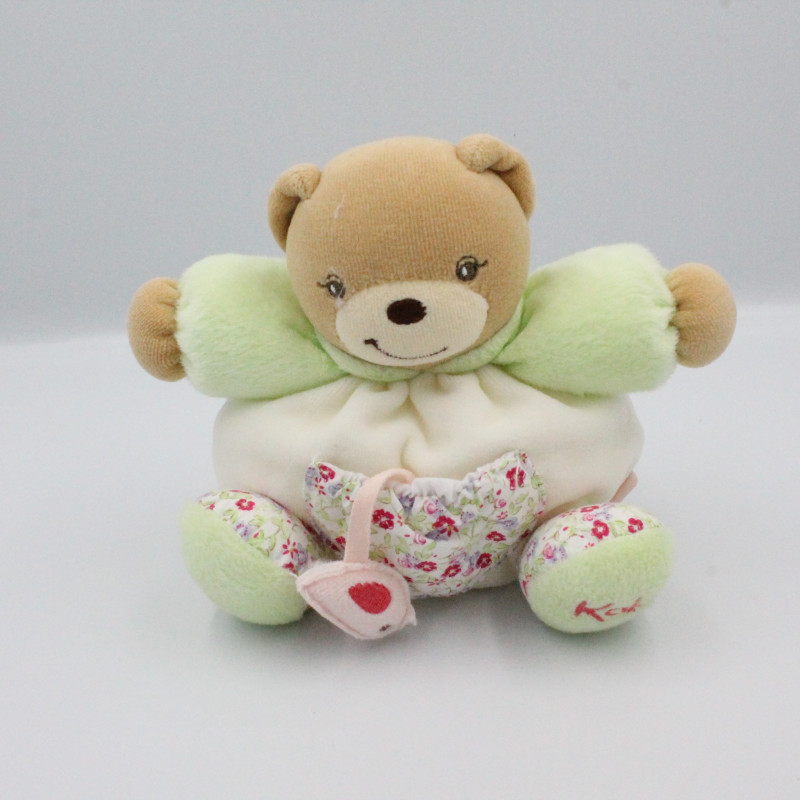 Doudou ours liberty vert blanc fleurs oiseau KALOO