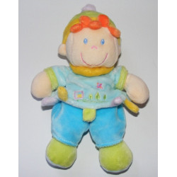 Doudou plat lutin garçon bleu avion brodé NICOTOY