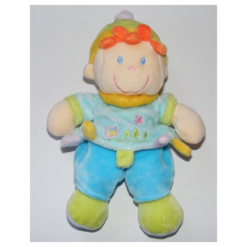 Doudou plat lutin garçon bleu avion brodé NICOTOY
