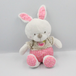 Doudou lapin blanc rose beige pois oiseau MOTS D'ENFANTS