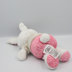 Doudou lapin blanc rose beige pois oiseau MOTS D'ENFANTS