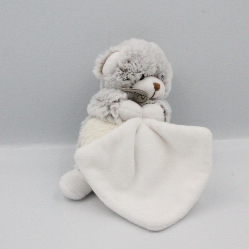 Doudou ours blanc marron tout doux mouchoir flocons BABY NAT 15 cm
