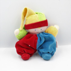 Doudou lutin clown rouge bleu vert jaune COROLLE