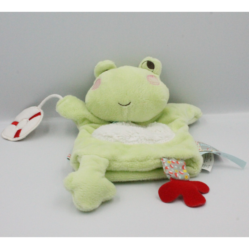 Doudou plat marionnette grenouille verte Nopnop KALOO