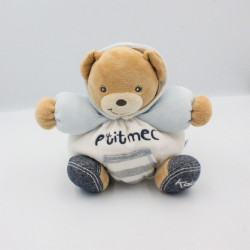 Doudou ours bleu blanc jean P'tit Mec Blue Denim KALOO