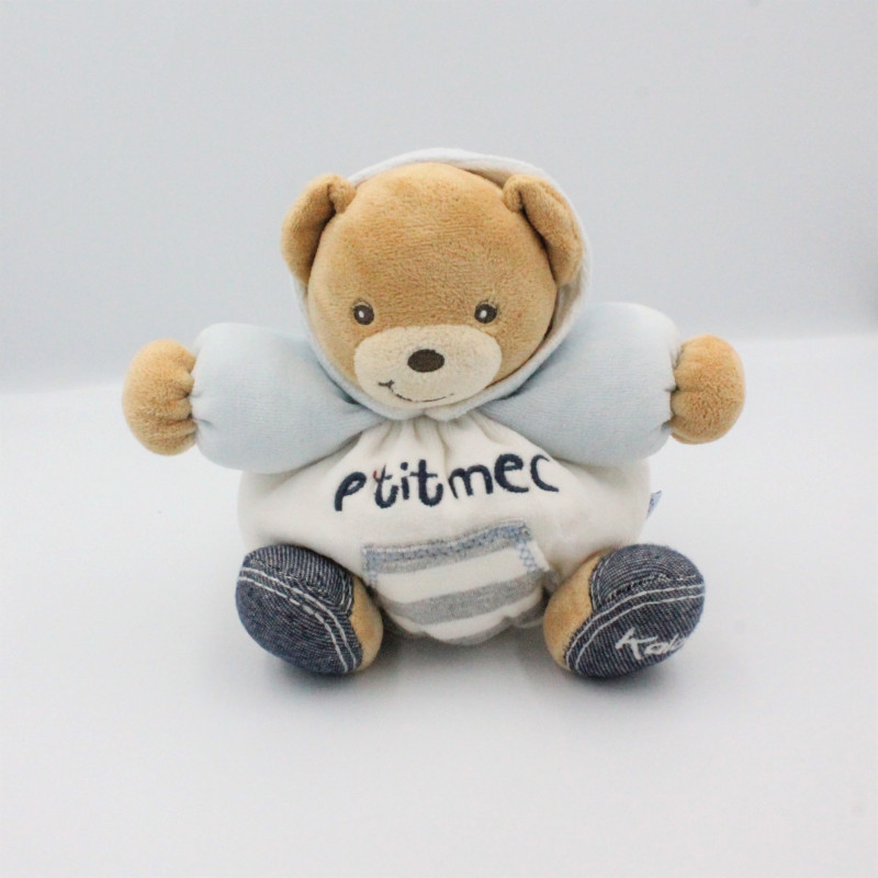 Doudou ours bleu blanc jean P'tit Mec Blue Denim KALOO