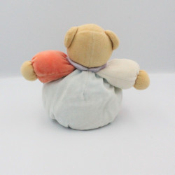 Doudou ours bleu vert rouge col mauve 123 KALOO
