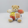 Doudou ours bleu vert rouge col mauve 123 KALOO