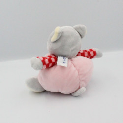 Doudou boule chat gris rose coeur AJENA