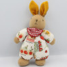 Doudou lapin blanc vert rouge cerises AJENA