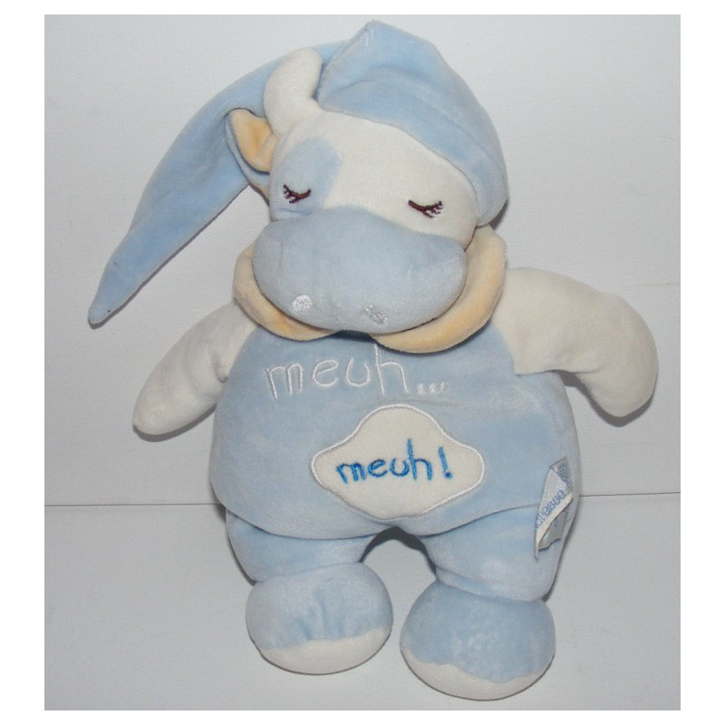 Doudou plat Vache Meuh ! bleu EVEIL ET TENDRESSE