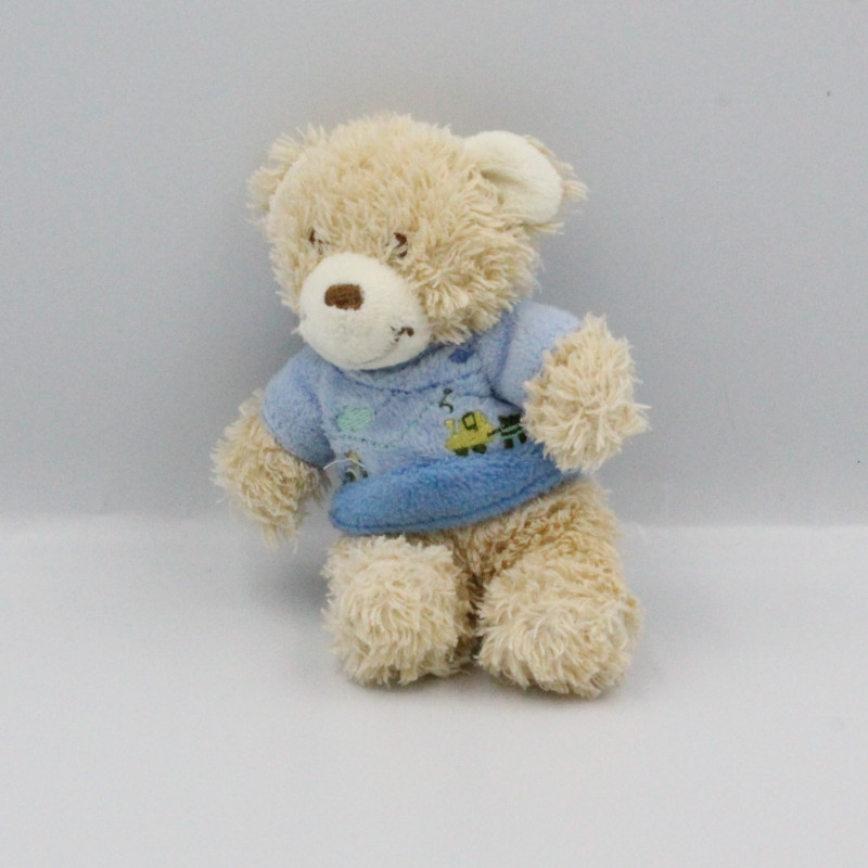 Mini doudou ours beige bleu TEX