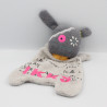 Doudou plat lapin monstre gris rose IKKS