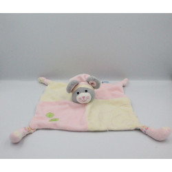 Doudou plat souris rose blanc feuilles GIPSY