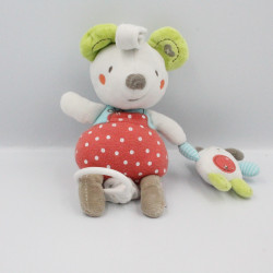 Doudou musical souris blanche rouge bleu vert POMMETTE