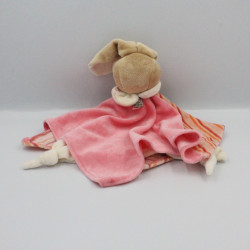 Doudou plat lapin beige blanc rose rayé orange BUKOWSKI