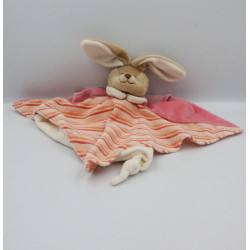 Doudou plat lapin beige blanc rose rayé orange BUKOWSKI