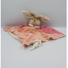 Doudou plat lapin beige blanc rose rayé orange BUKOWSKI