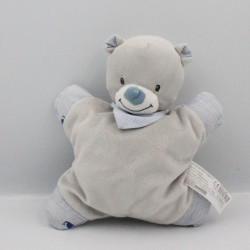 Doudou semi plat ours gris bleu rayé BOUTCHOU BOUT'CHOU