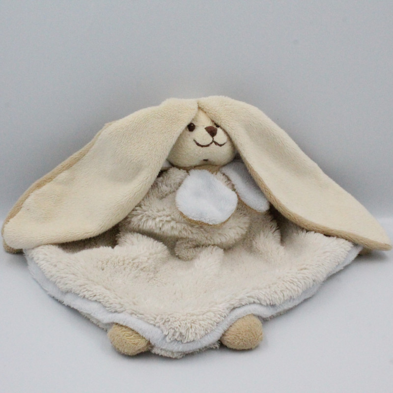 Doudou plat triangle lapin blanc col pétale bleu BUKOWSKI