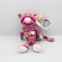 Doudou chat rose mauve vert blanc laine ORCHESTRA PREMAMAN