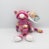 Doudou chat rose mauve vert blanc laine ORCHESTRA PREMAMAN