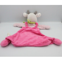 Doudou plat vache rose gris foulard vert poussin NICOTOY