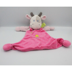 Doudou plat vache rose gris foulard vert poussin NICOTOY