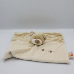 Doudou plat ours beige blanc empreintes DOUKIDOU