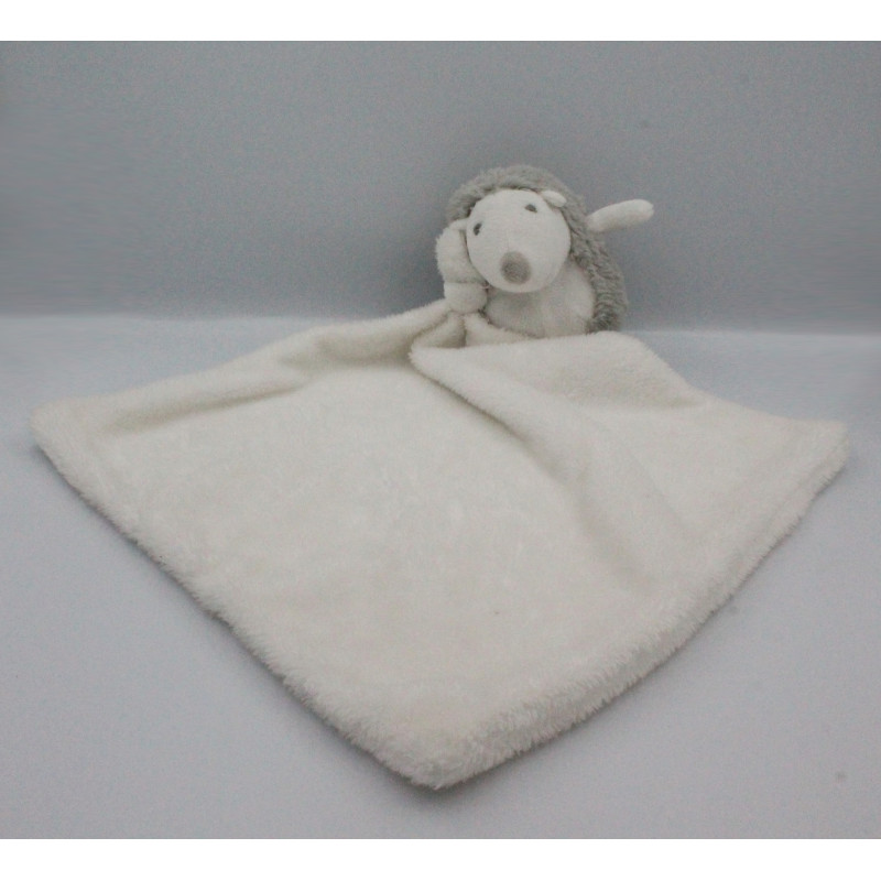 Doudou hérisson gris blanc couverture mouchoir