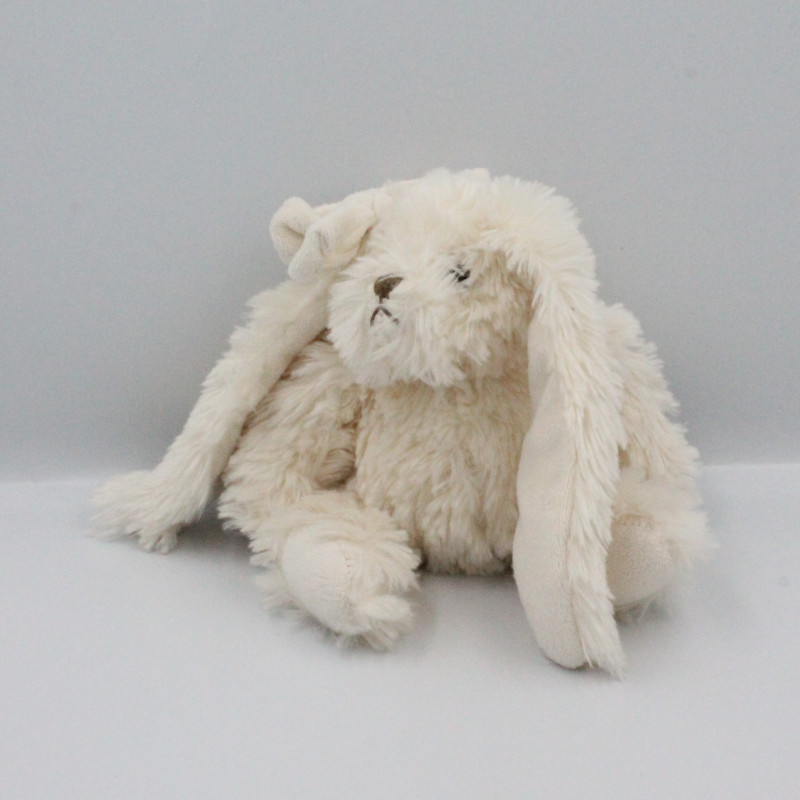 Doudou lapin blanc écru noeud BUKOWSKI