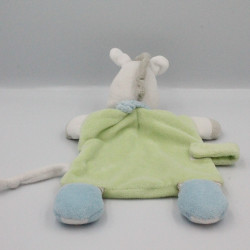 Doudou plat cheval vert bleu blanc gris rayé BEBEREVE