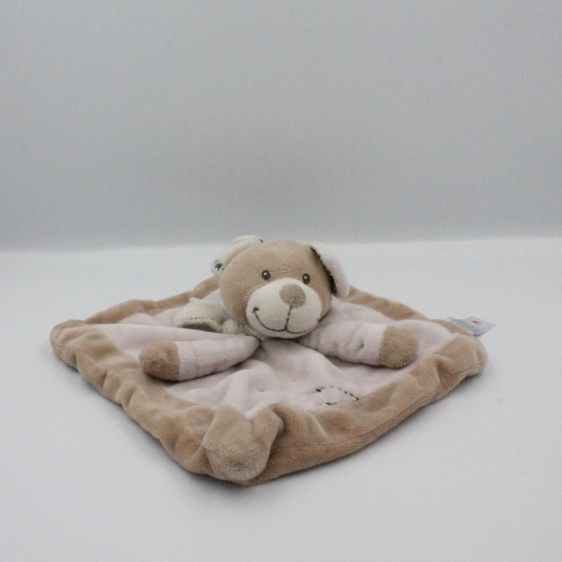 Doudou plat carré ours beige rose NICOTOY