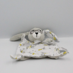 Doudou plat lapin gris blanc tigres masque IKKS