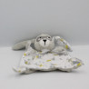 Doudou plat lapin gris blanc tigres masque IKKS