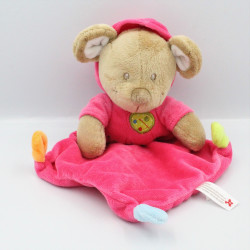 Doudou plat souris beige rose oiseau NICOTOY KIABI