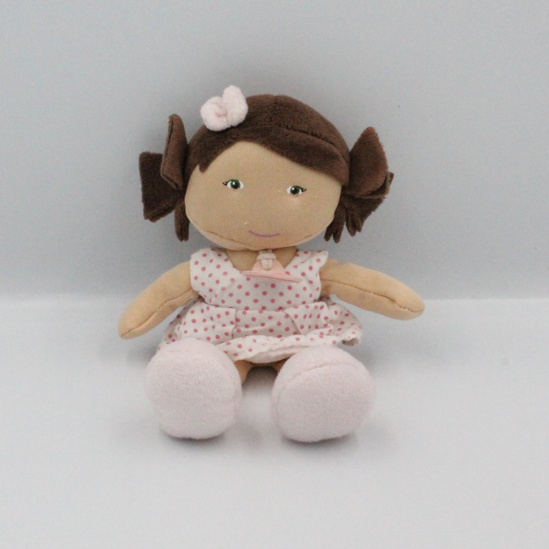 Doudou et compagnie poupée fille blan rose pois Demoiselles doudou
