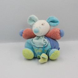 Doudou souris bleu rouge vert poche POP KALOO
