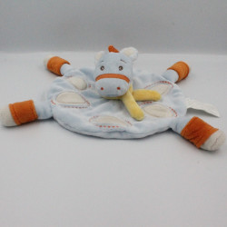 Doudou plat rond cheval ane bleu gris orange KIMBALOO