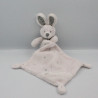 Doudou lapin blanc rose gris mouchoir VERTBAUDET
