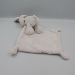 Doudou lapin blanc rose gris mouchoir VERTBAUDET