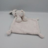 Doudou lapin blanc rose gris mouchoir VERTBAUDET