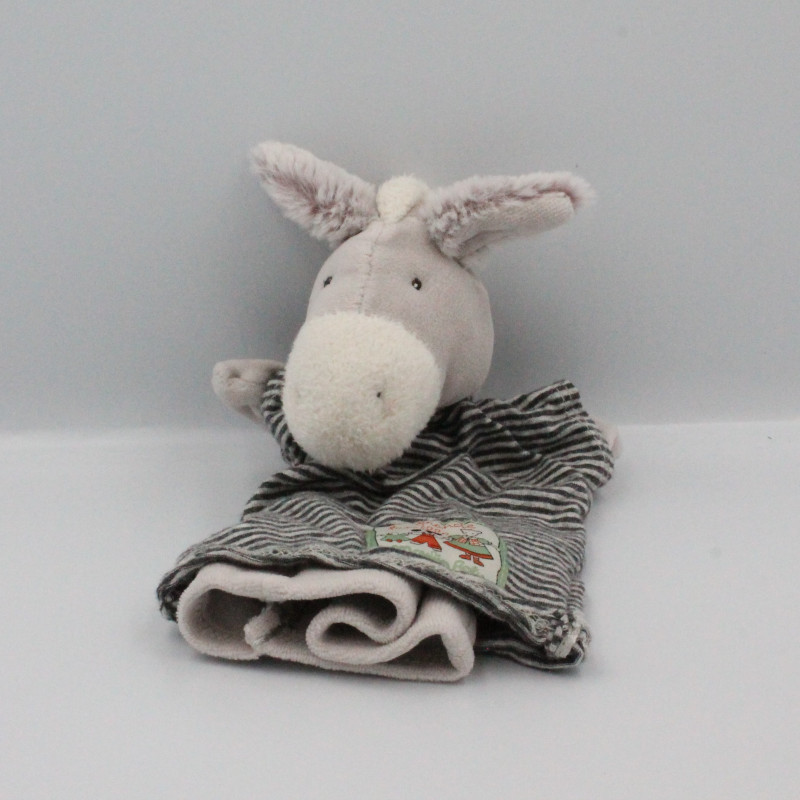 Doudou plat ane gris rayé la grande famille MOULIN ROTY