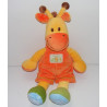 Doudou girafe jaune salopette orange Ma ptite tribu  