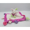 Doudou plat lapin sur carré rose blanc BABY NAT