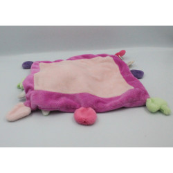 Doudou plat lapin sur carré rose blanc BABY NAT