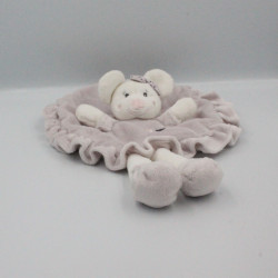 Doudou plat rond souris blanche mauve KIMBALOO