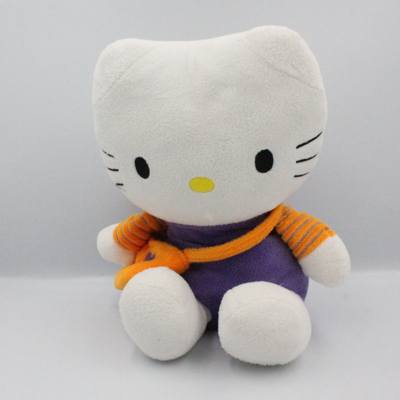 Doudou peluche chat HELLO KITTY violet sac orange SANRIO LICENSE